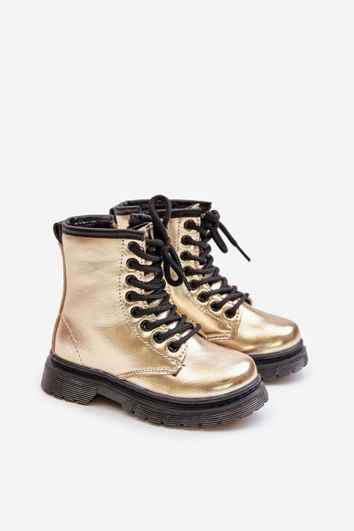 Insulated Girls Patent Boots With Zipper Gold Novita