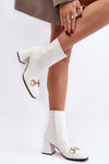 White Leather Ankle Boots with Heel Decoration Pamelinta