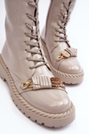 Women's Glossy Boots Workery with Ornament D&A MR870-67 Light Gray