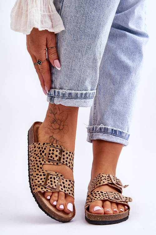 Women's Slip-On Slippers Leopard Beige and Black Destino 