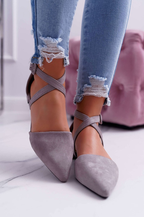 Women's Ballerinas Grey Suede Pointed Medena