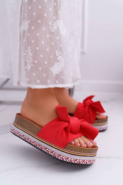 Women's Platform Flip-Flops with Strap Leather Red Chantal