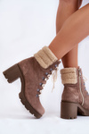 Botki Damskie Zamsz Sznurowane Obcas Brązowe Lemar Fenya