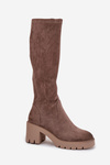 Knee-high eco suede boots on a heel Vinceza 58332 dark beige