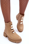 Leather Ankle Boots with Flat Heel Beige Azulenn