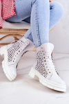 Leather openwork boots White Aileen