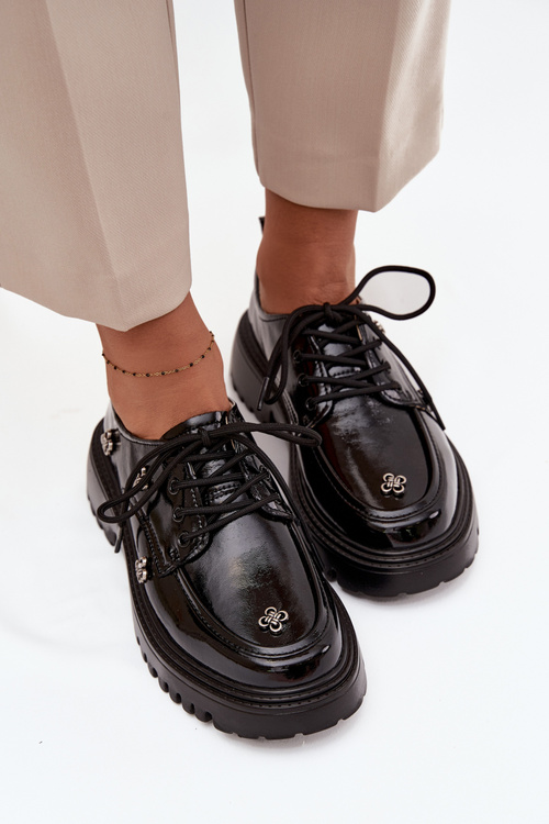 Damskie Półbuty Lakierowane Skóra Przypinki Czarne Artiker 57C0333