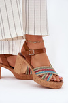 Leather Heeled Sandals With Braiding On Straps Brown Zazoo 40460