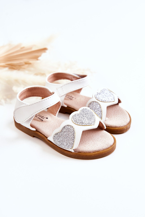 Children's Leather Sandals Brocade Hearts White Luisa