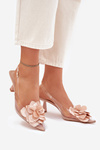Transparent High Heels With Decorative Flower Nude Risalie