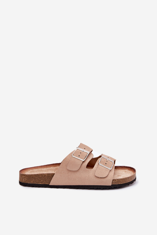 Damskie Klapki Korkowa Platforma Klamry Beżowe Evisolla