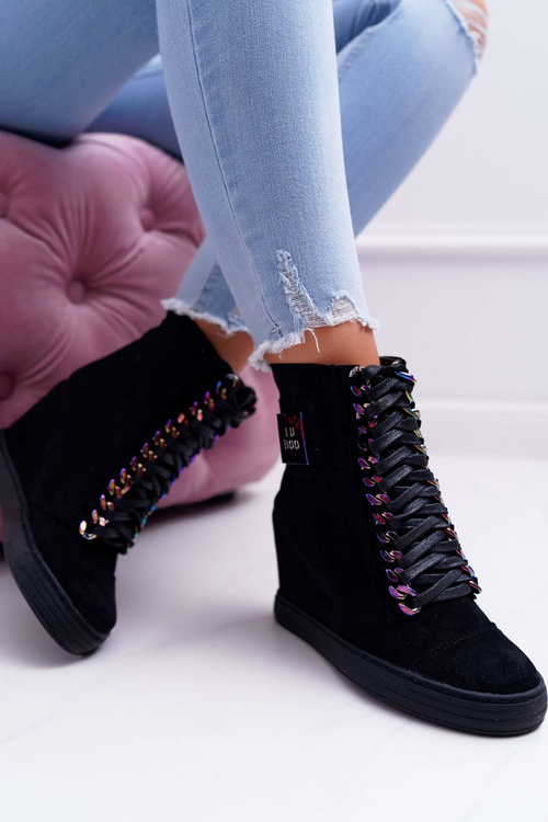 Lu Boo Women's Black Suede Sneakers with Iridescent Monica Chains