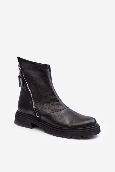 Botki Damskie Płaski Obcas Skóra Czarne Laura Messi 2620/975