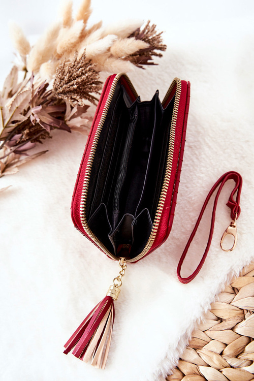Quilted Wallet with Tassel Red