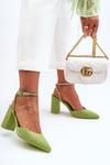 Decorative Ribbon Leather Pumps Green Lirosa 