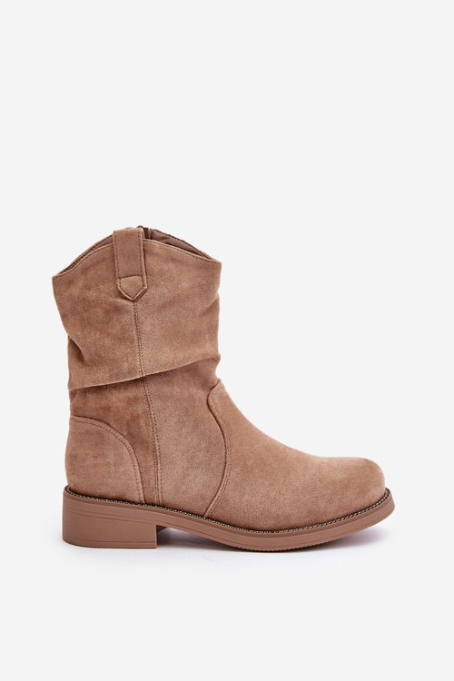 Warm Ladies Ankle Boots With Ruching And Decoration Beige Etteara