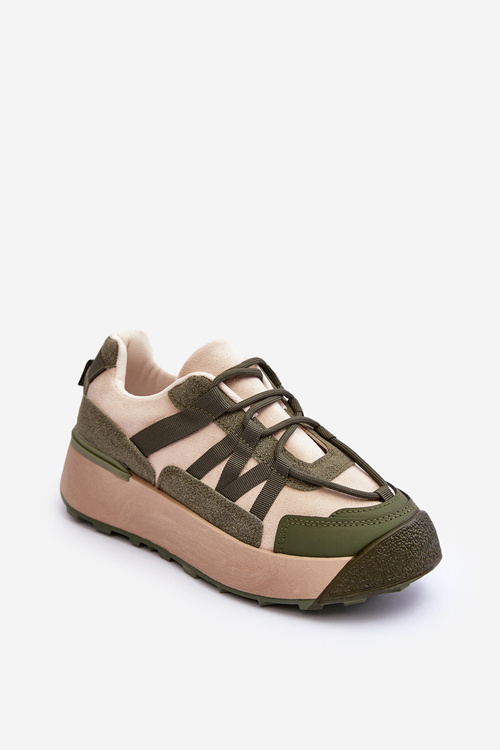 Buty Sportowe Damskie Zamsz Platforma Beżowo-Zielone Rohan BL391