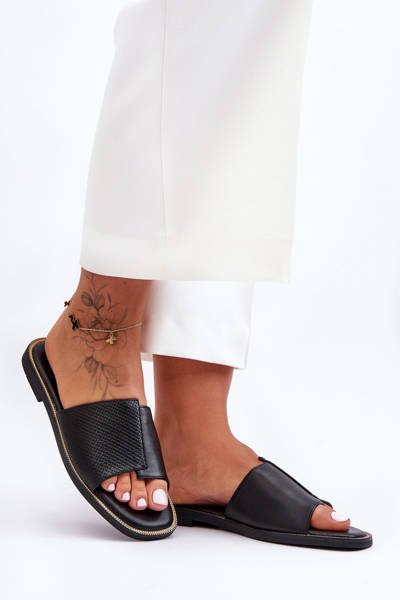 Women's Leather Slippers Black Harmony