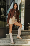 Women's Suede Knee High Boots Lewski 3615 Cappuccino