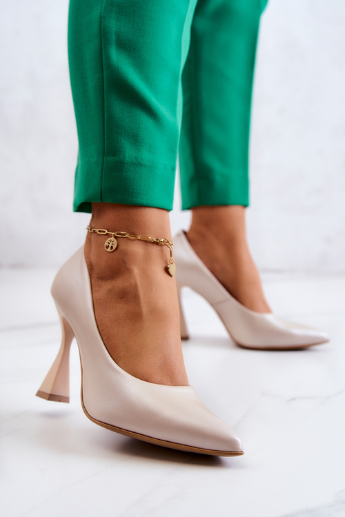 Fashionable Leather Pumps Lewski Shoes 3181 Beige