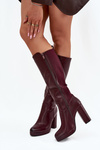 Women Knee High Boots On Heels Eco Leather Burgundy Thalina