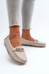 Women's Leather Moccasins with Beige Decoration S.Barski LR339