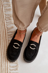 Women's eco suede moccasins with shiny detail black Avellina