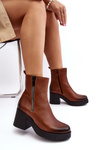 Leather Boots with Chunky Heel and Zippers Brown Lemar Littosa