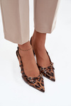 Peep toe with open heel and straps leopard print brown Ravira