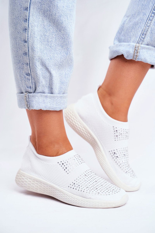Women's Sport Shoes Slip On White with Zirkons Sidonim