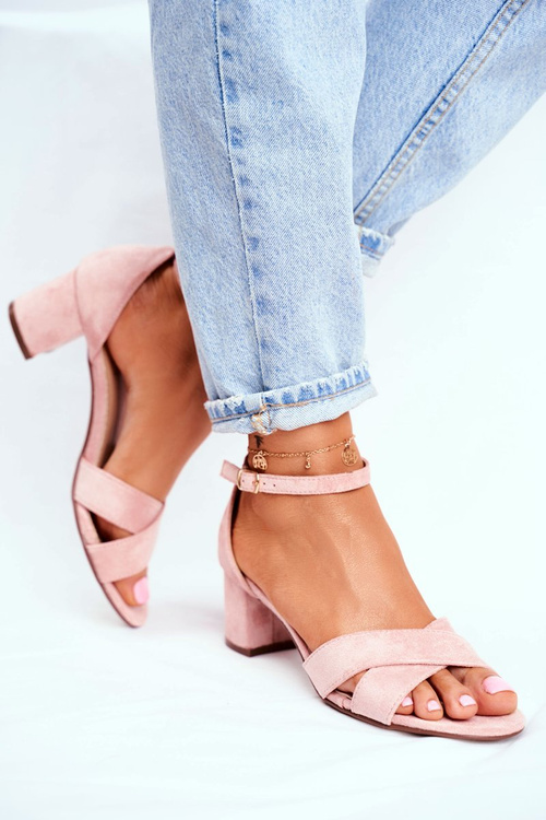 Suede Sandals on a High Heel Pink Nela