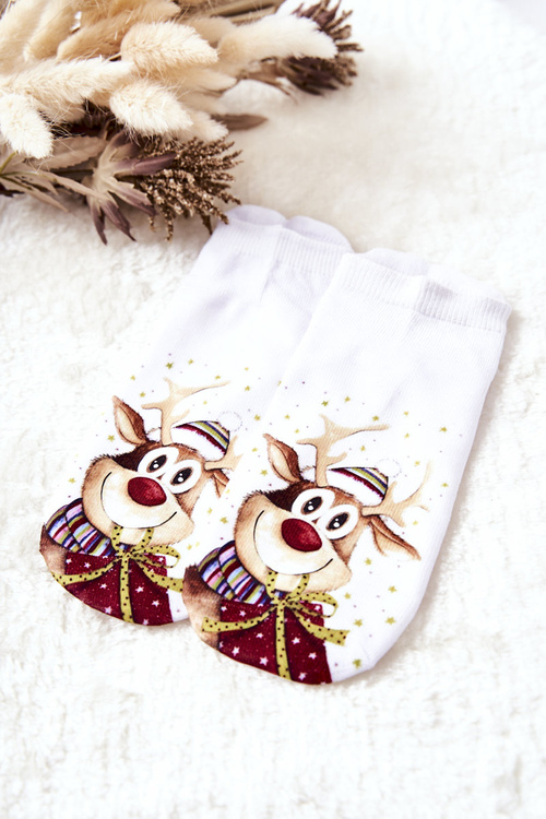 Feet Socks Reindeer in the cap White