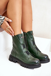 Warm Women’s Worker Boots with Zipper Eco Leather Green Mailyra