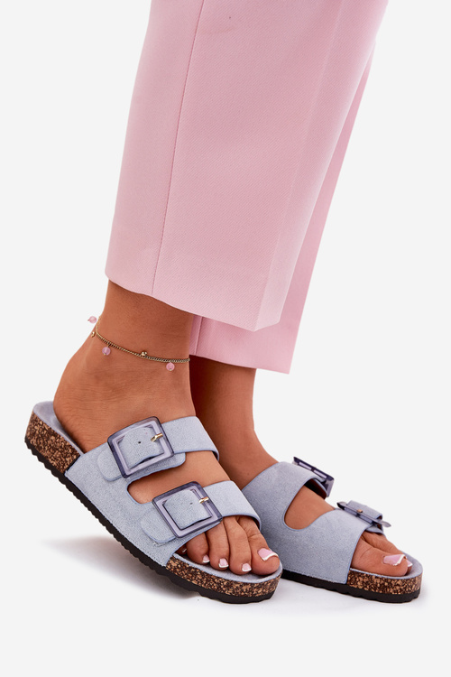 Women's sandals with buckles on cork sole blue Sercele
