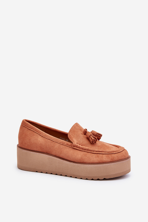Women's Platform Moccasins with Fringes Orange Mialani