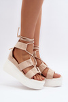 Women's Beige Lace-Up Sandals Helavi