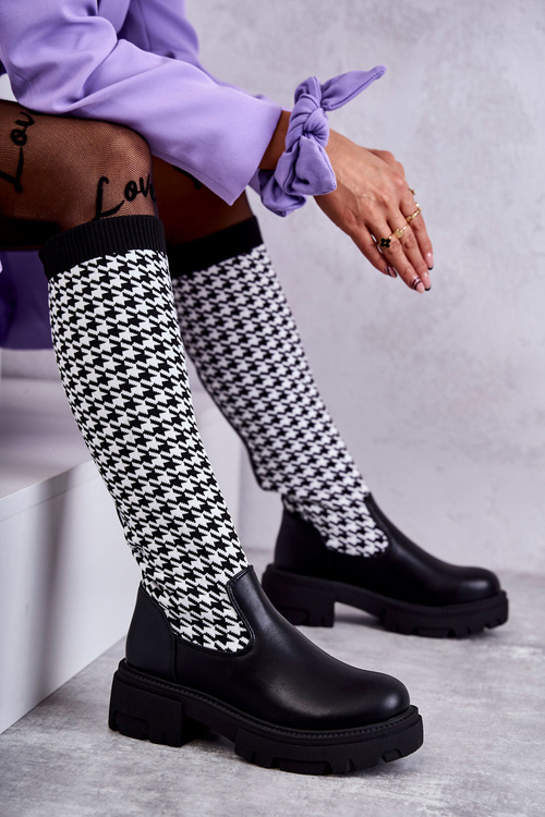 Women's Sock Boots Black-White Avira