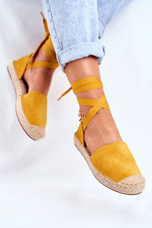 Espadryle Damskie Wiązane Lniane Żółte Bonjour