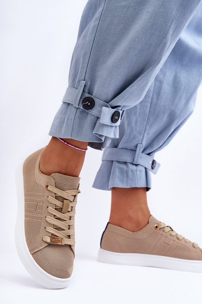 Trampki Damskie Sznurowane Beżowe Etna JHY262