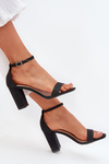 Shiny women's sandals with a heel black Kavina