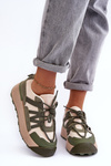 Women's Suede Sports Shoes on a Platform Beige-Green Rohan