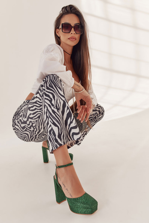 Sandały Damskie Brokatowe Słupek Zielone Rosel