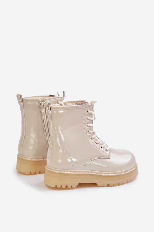 Warm Girls Patent Boots With Zipper Beige Novita