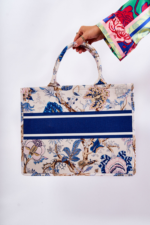 Large Classic Purse In pattern Beige And Blue Micola 