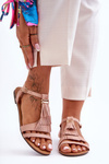 Flat Suede Sandals with Fringes Pink Viva