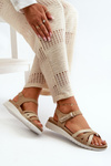 Comfortable and Lightweight Women's Sandals with Velcro Inblu CN000041 Beige-Gold