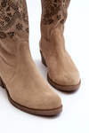 Zazoo 4043 Suede Boots with Low Heel Beige Openwork