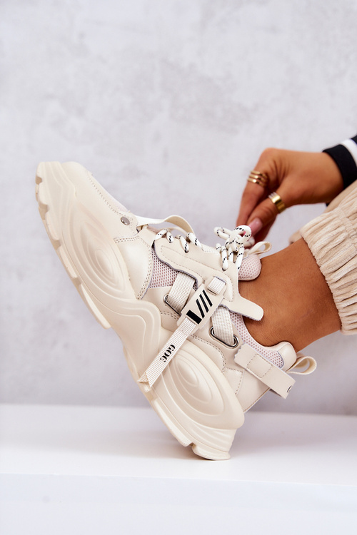 Buty Sportowe Sneakersy Damskie Beżowe GOE JJ2N4082