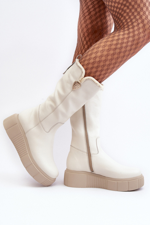 Women's Wool Leather Boots Cream Bayla