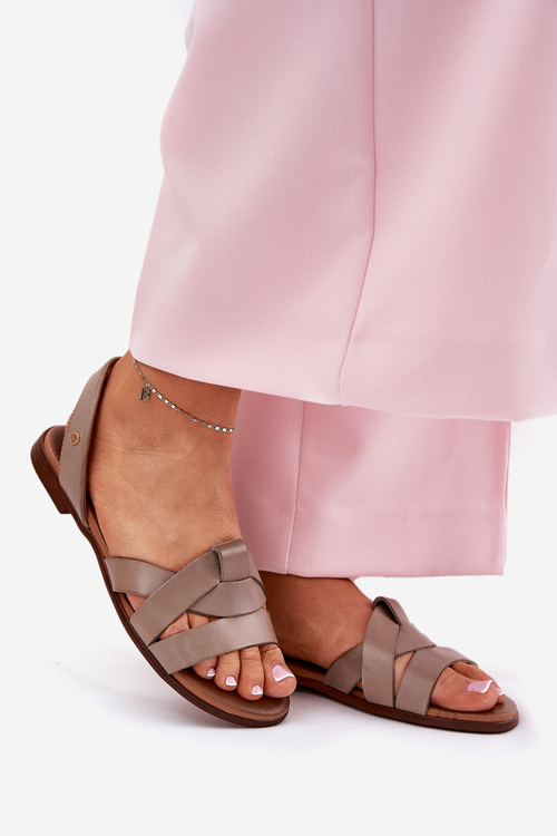 Zazoo 40185 Comfortable Leather Slip-On Sandals Dark Beige